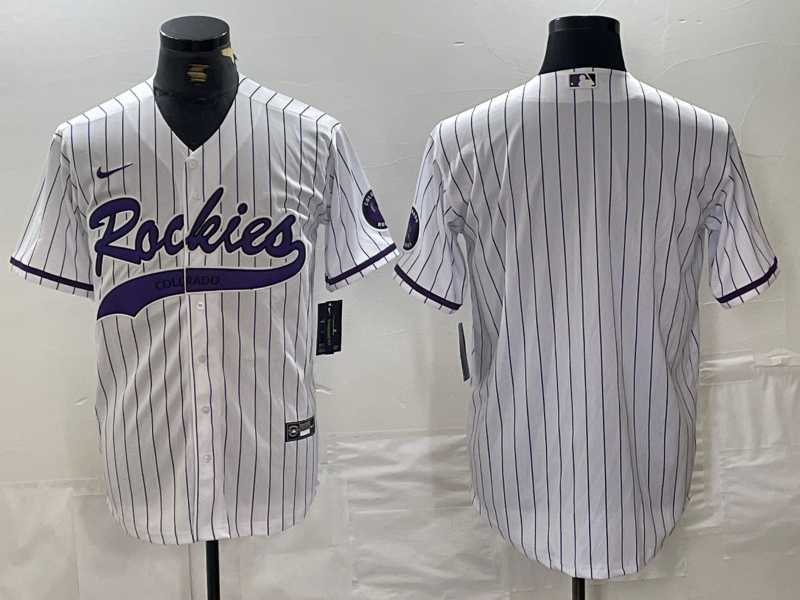 Men%27s Colorado Rockies Blank White With Patch Cool Base Stitched Baseball Jersey